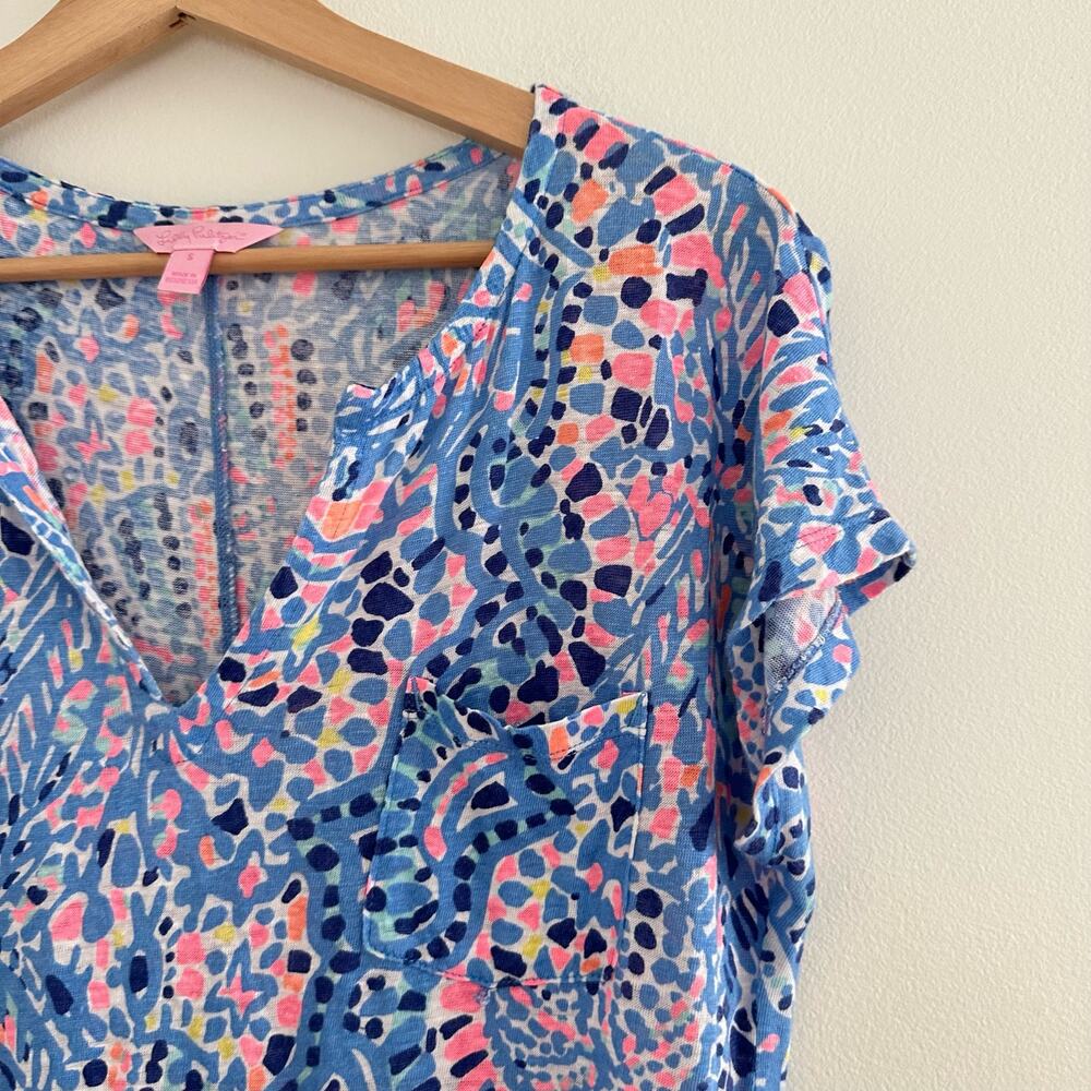 Lilly Pulitzer Duval Tic Tac Tile V-Neck Mini T-Shirt Dress Blue Pink S - Picture 6 of 9